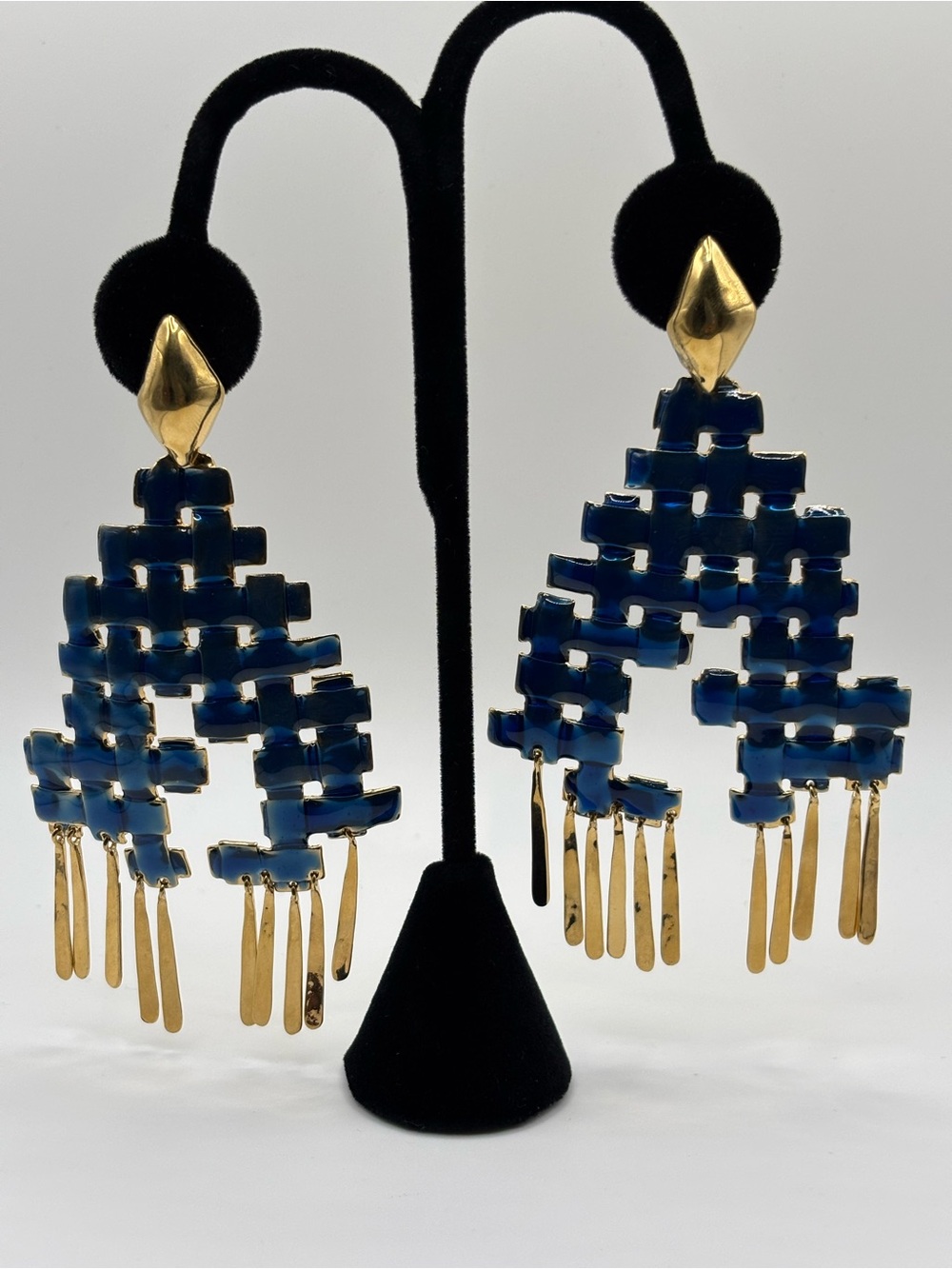 Aurelia Biedermann EnamelGold & Blue Statement Drop Earrings - Designer